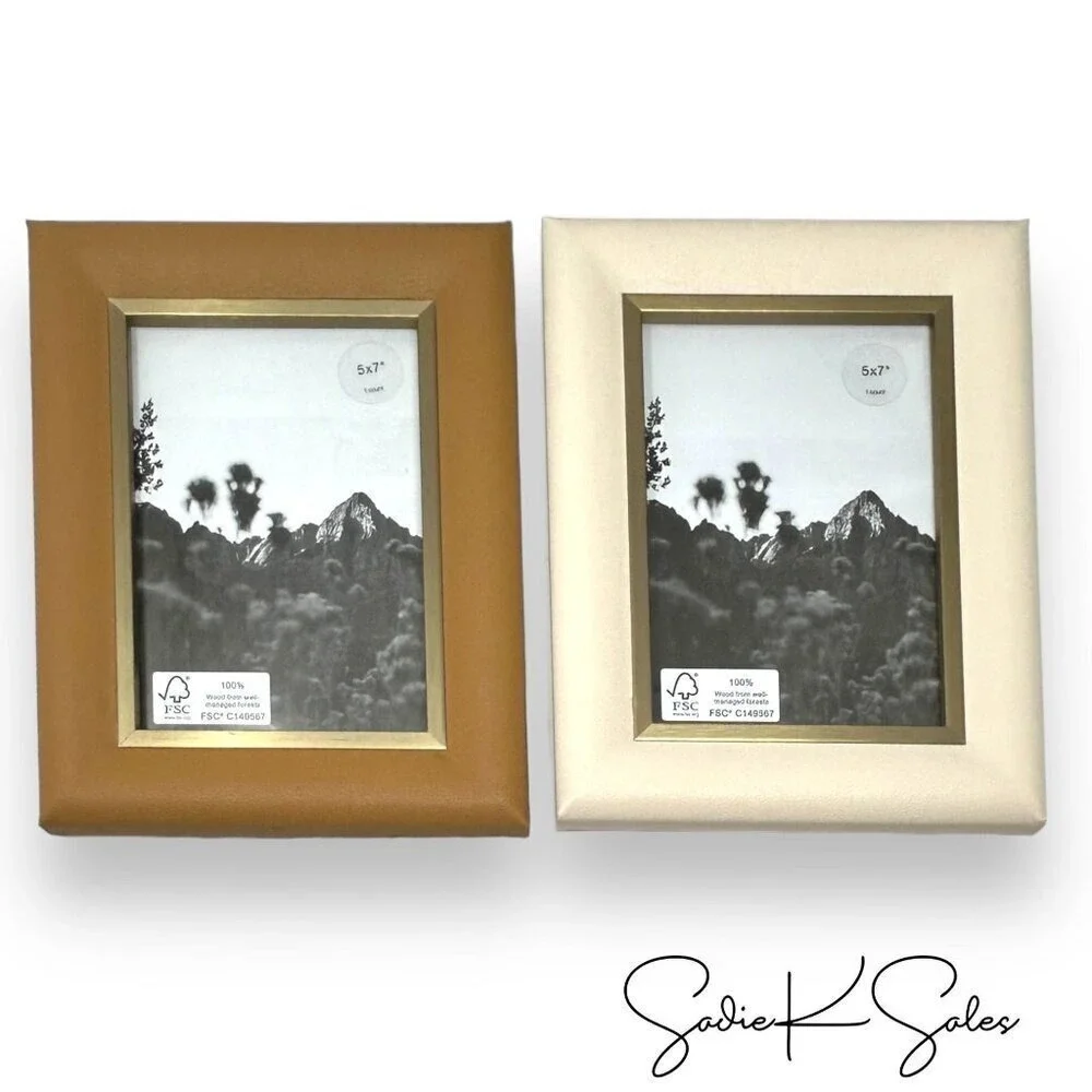 5x7 Shagreen Wrapped Single Image Table Frame Almond - Threshold Studio McGee‎
